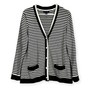 Lands’End Cardigan Women 100% Cotton Strips Sweater Size L